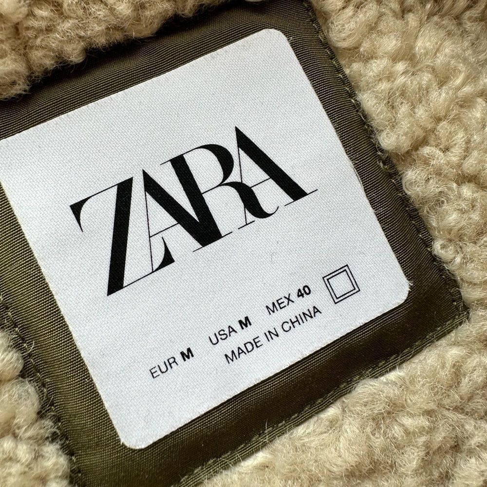 ZARA MENS SIZE M QUILTED OUFFER JACKET KHAKI GREEN with hood - Picture 4 of 7